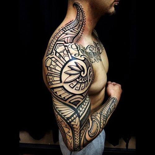 Full Arm Sleeve Tribal Tattoos