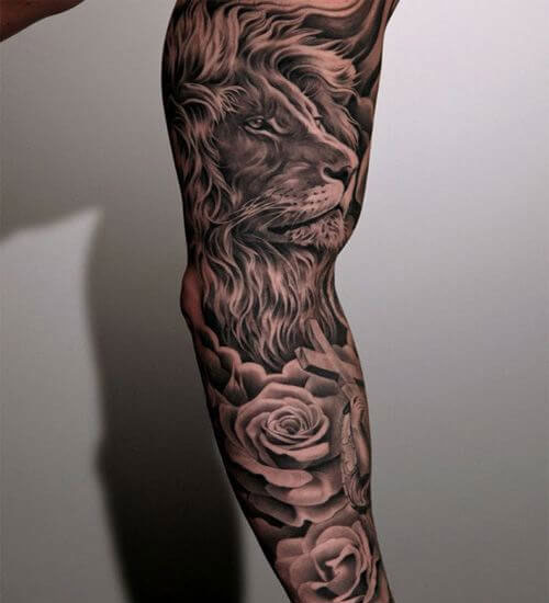 Lion Flower Rose Full Sleeve Tattoo Designs