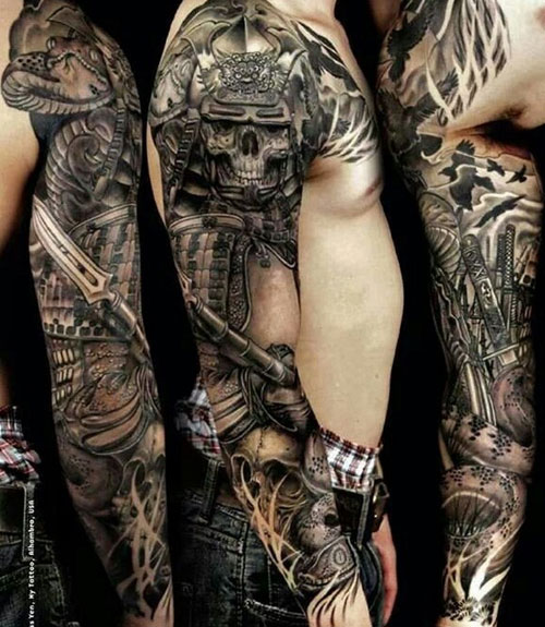 Cool Full Sleeve Warrior Tattoo