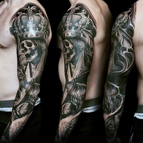 Unique Skeleton King Crown Tattoo Ideas For Men
