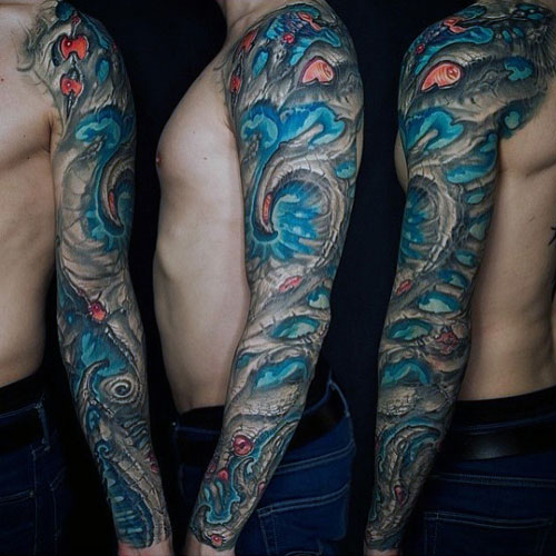Colorful Unique Full Arm Sleeve Tattoos For Men