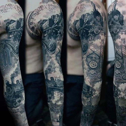 Unique Black and Grey Full Sleeve Tattoo Ideas