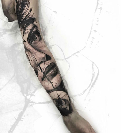 Artistic Portrait Tattoo Sleeve