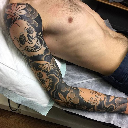Skull Full Sleeve Tattoo Designs For Guys