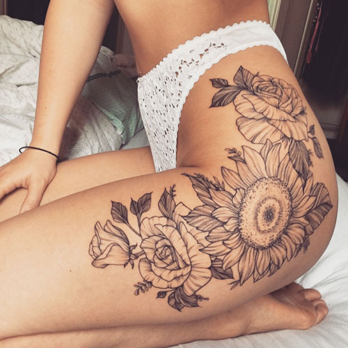 Thigh Sunflower Tattoo