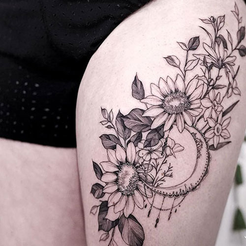 Thigh Sunflower Tattoo Ideas