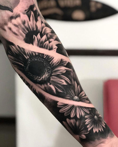 Half Sleeve Sunflower Tattoo