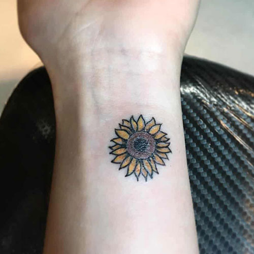 Small Sunflower Tattoo On Wrist