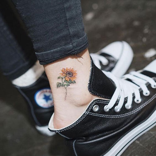 Ankle Sunflower Tattoo