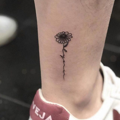 Small Ankle Sunflower Tattoo