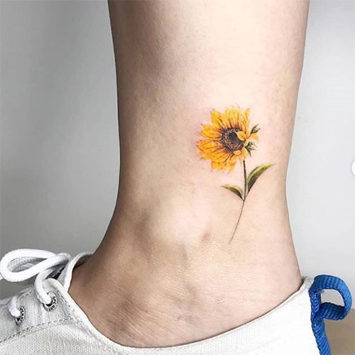 Colorful Sunflower Ankle Tattoo