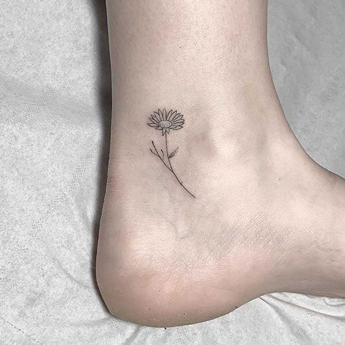 Simple Ankle Sunflower Tattoo Designs