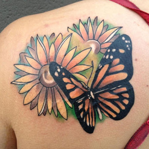 Amazing Sunflower Back Tattoo Designs