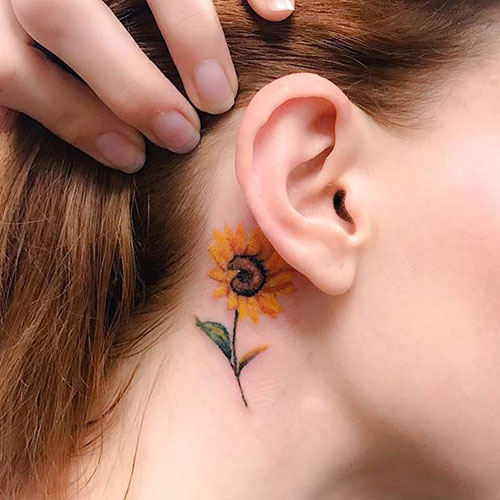 Behind The Ear Sunflower Tattoo