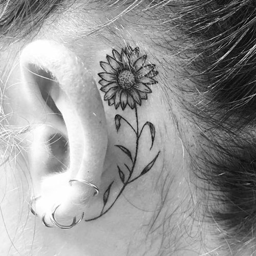 Behind The Ear Sunflower Tattoo Design Ideas
