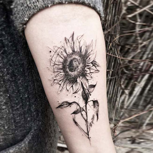 Black and White Sunflower Tattoo