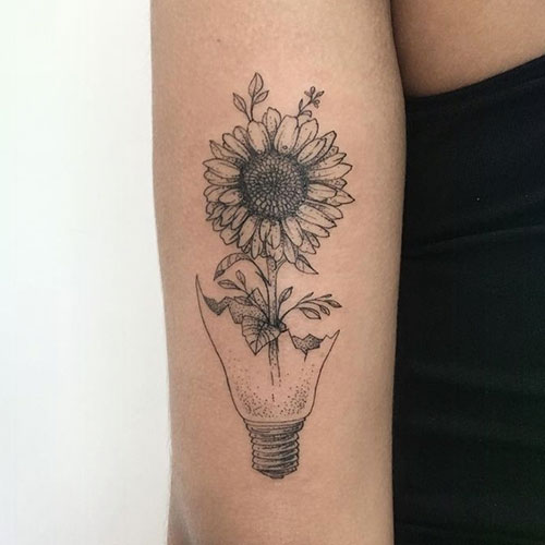 Amazing Black and White Sunflower Tattoo