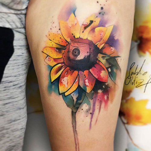 Watercolor Sunflower Tattoo
