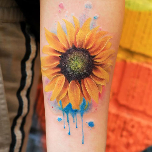 Beautiful Watercolor Sunflower Tattoo Design Ideas