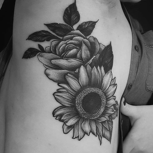 Sunflower and Rose Tattoo