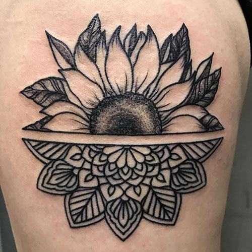 Half Sunflower Mandala Tattoo
