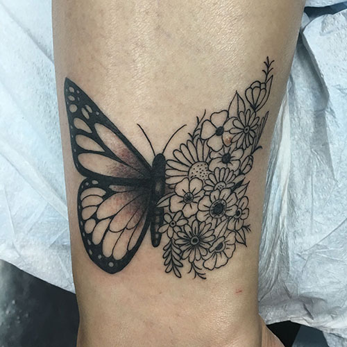 Butterfly with Sunflowers Tattoo