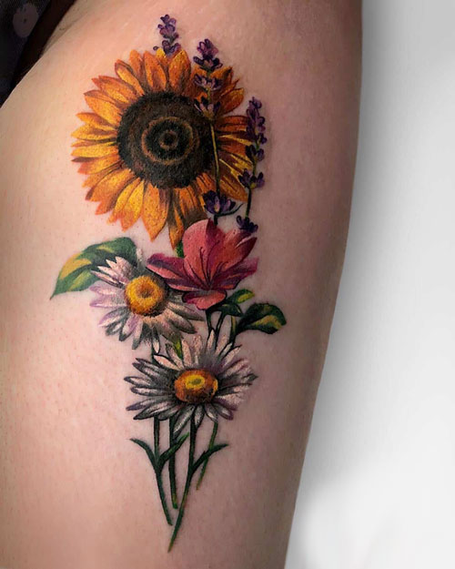 Sunflower and Daisy Tattoo
