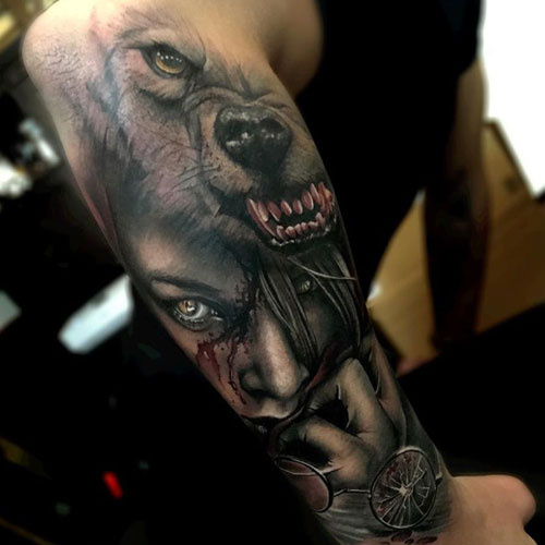 Snarling Wolf Tattoo