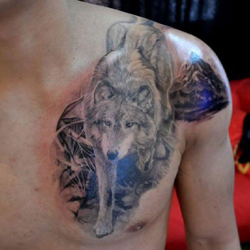 Awesome Wolf Chest Tattoo Designs For Guys
