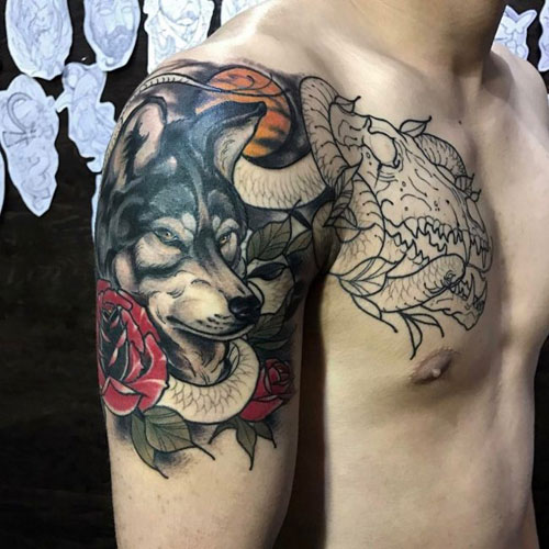 Colorful Wolf Tattoo