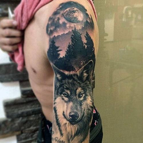 Wolf and Moon Tattoo