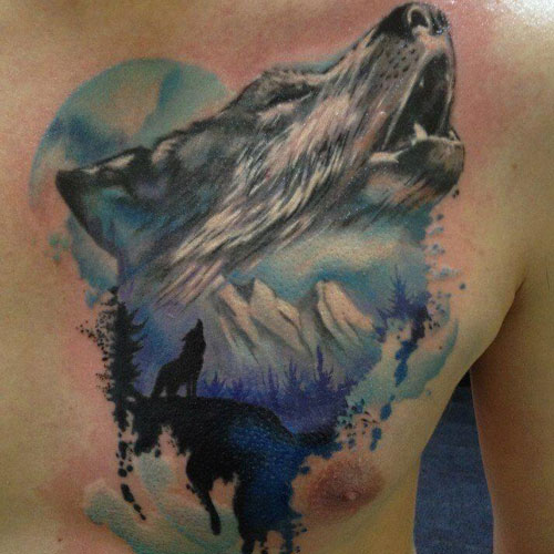 Watercolor Wolf Tattoo