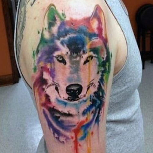 Colorful Wolf Tattoo