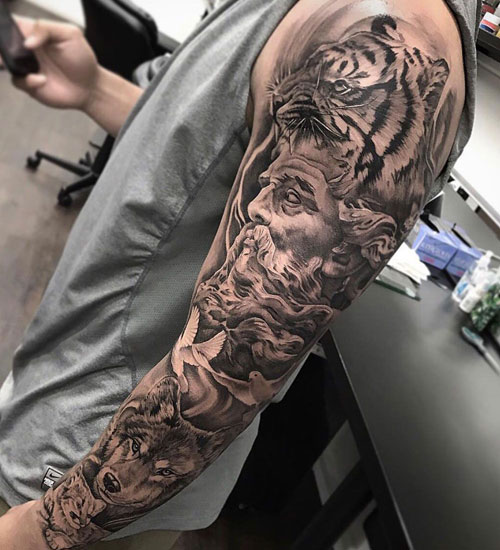 Cool Full Sleeve Wolf Tattoo Designs