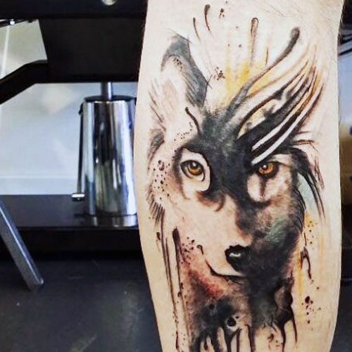 Cool Wolf Tattoo on Leg