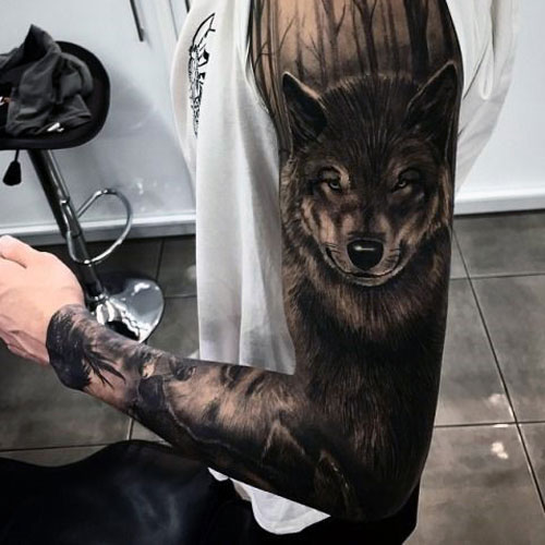 Full Sleeve Wolf Tattoo