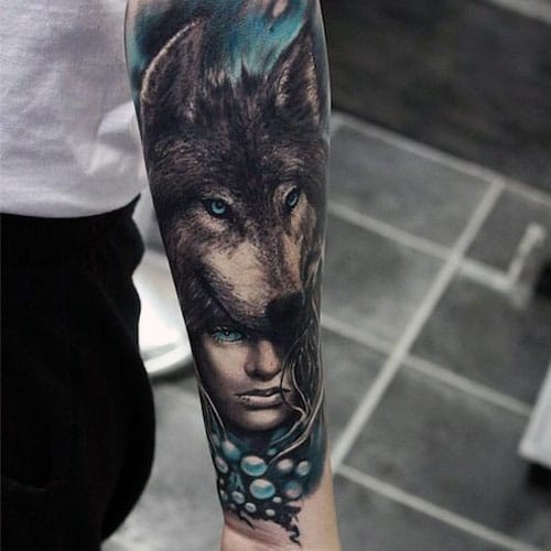 Men's Wolf Tattoos on Forearm