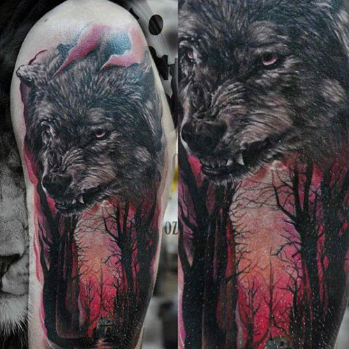 Badass Wolf Face Tattoo
