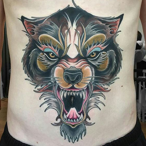 Wolf Tattoo on Stomach