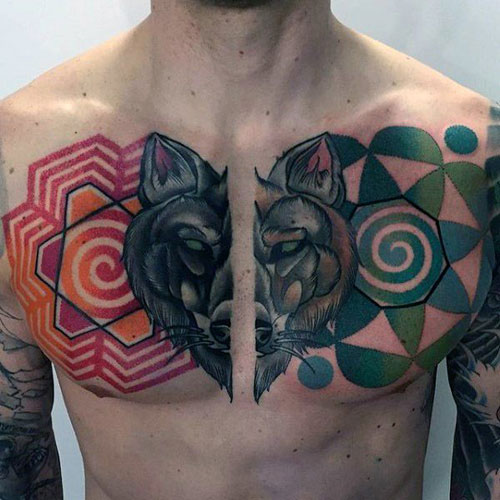 Badass Wolf on Chest Tattoo