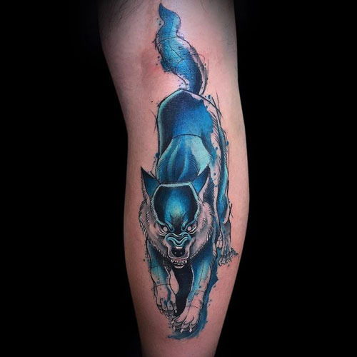 Awesome Wolf Leg Tattoo Designs