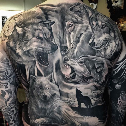 Badass Full Back Wolf Tattoos For Men