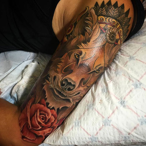 Rose Wolf Half Sleeve Tattoo Designs
