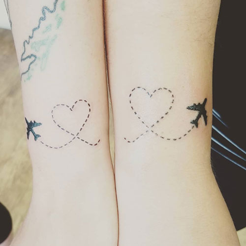 Cute Matching Airplane Tattoo