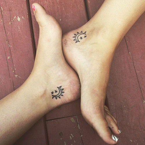 Matching Sun Sister Tattoos on Ankle