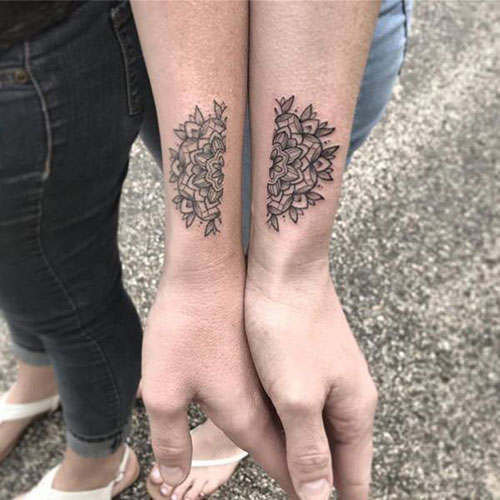 Flower Wrist Matching Sister Tattoo