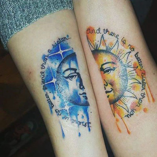 Sun and Moon Sister Tattoos