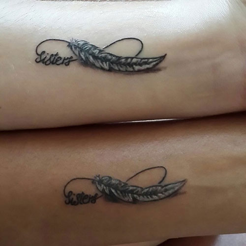Sisters Infinity Feather Tattoos