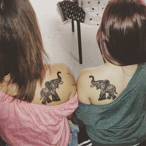 Creative Elephant Sister Tattoo Designs