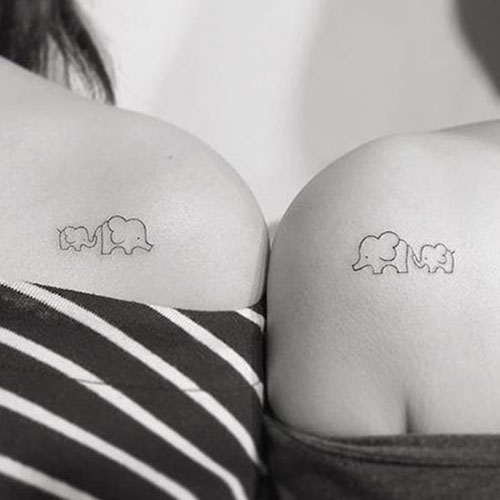 Cute Elephant Shoulder Sister Tattoos